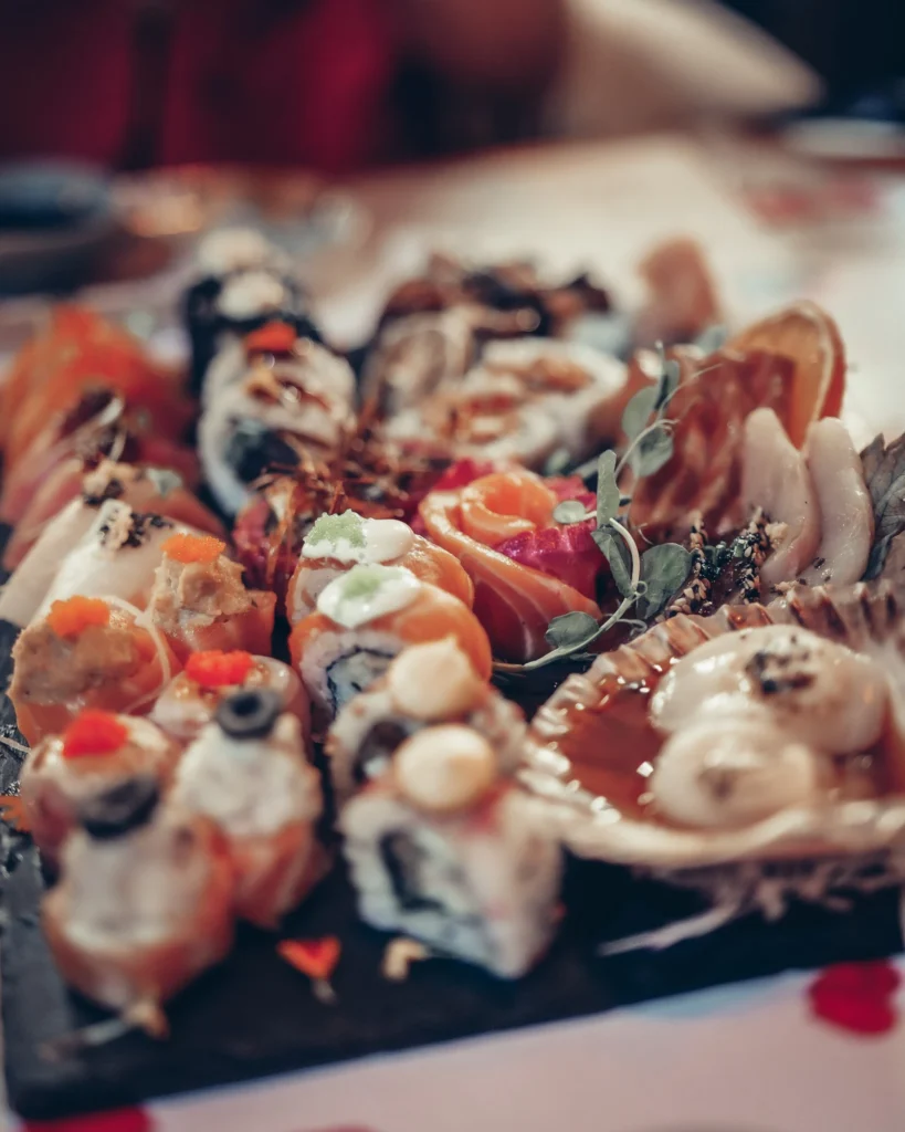 Assorted sushi platter at Sushi na Gaveta restaurant, Tavira, Algarve, Portugal.