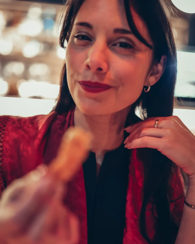 Caroline enjoying sushi at Sushi na Gaveta in Tavira, Algarve, Portugal.