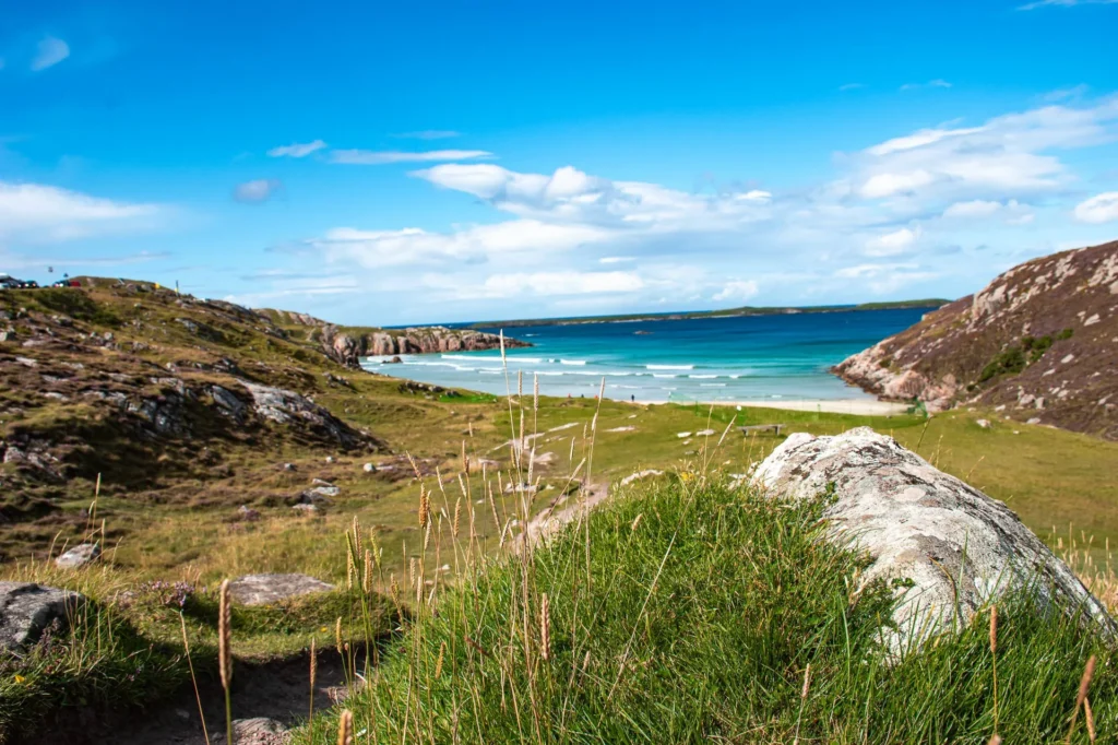 Sangomore Beach near Durness rocky hills