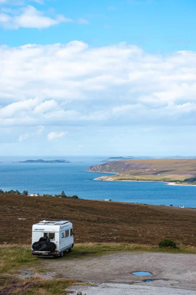 Panoramic campervan Loch Broom Scottish coast