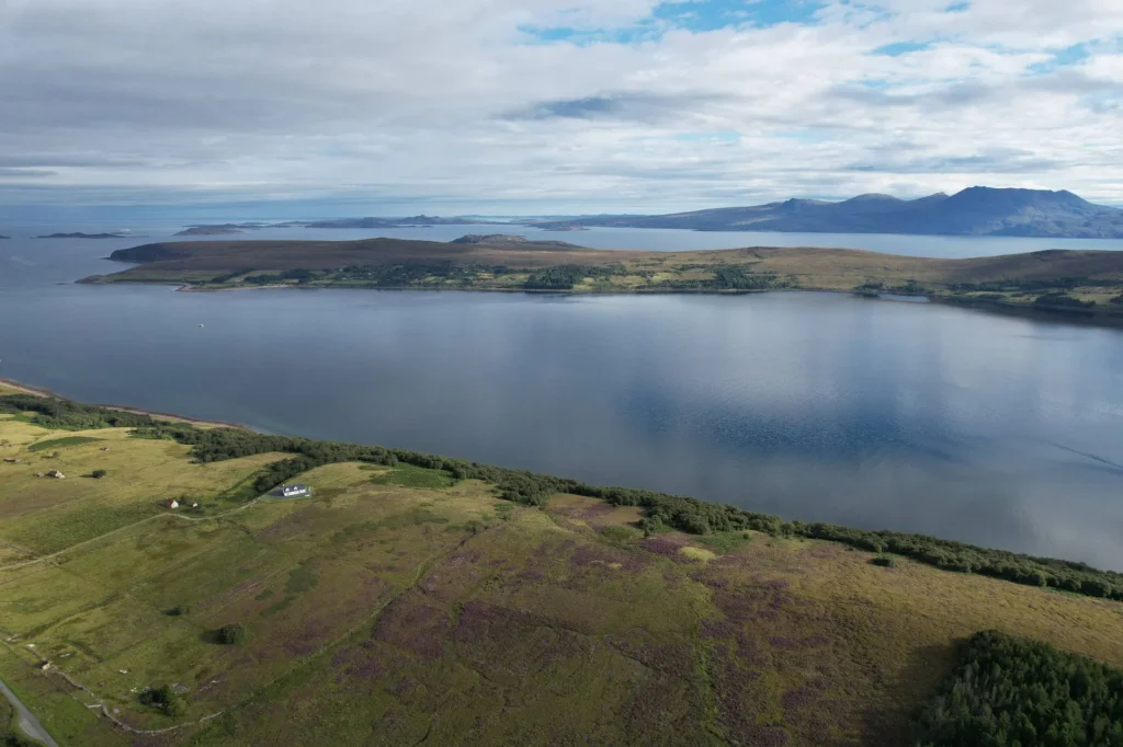 Aerial view of Loch Broom hills Scotland