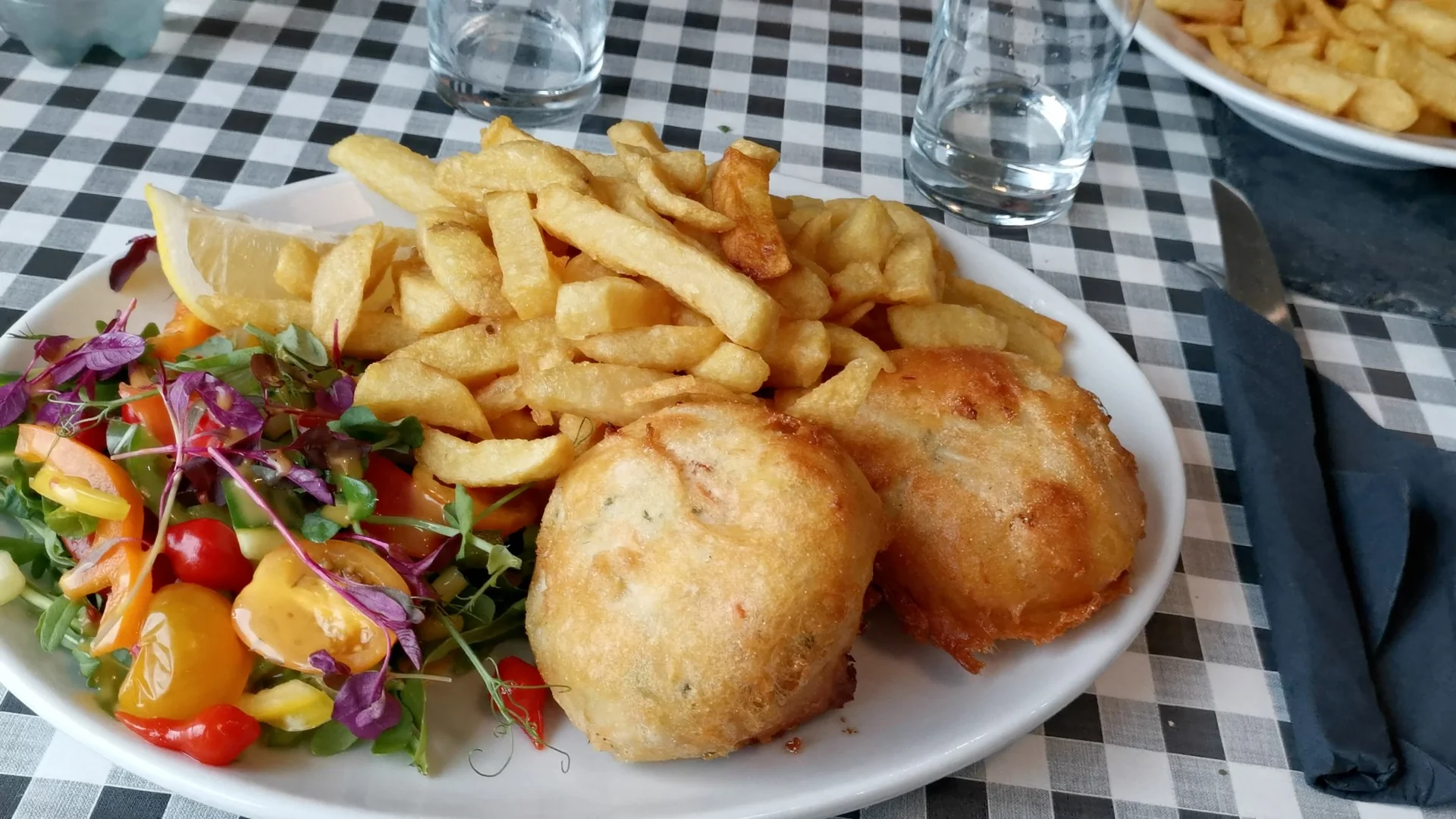 Fish and chips salad An Cala Café Lochinver
