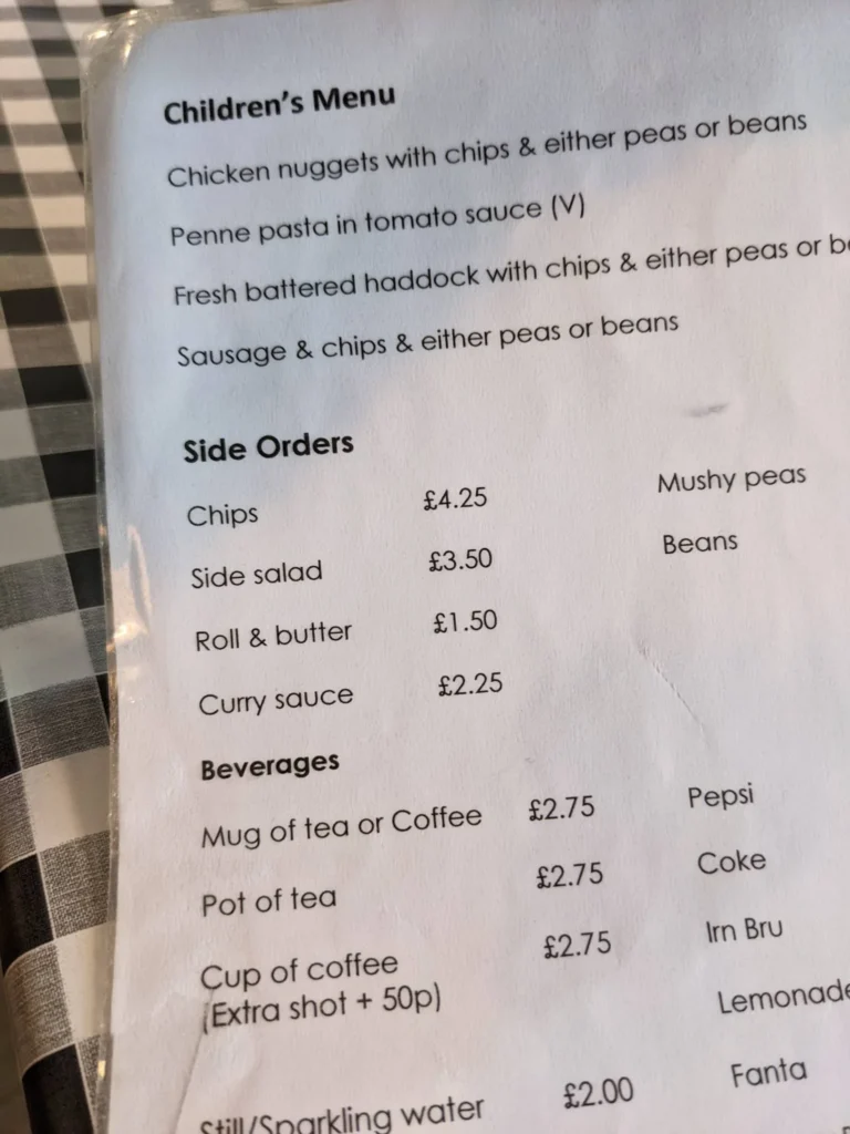 Child menu square table café Lochinver