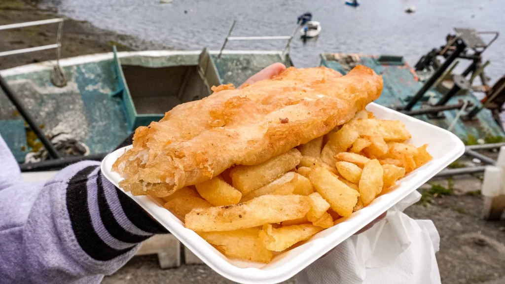 Fish and chips polystyrene tray Portree