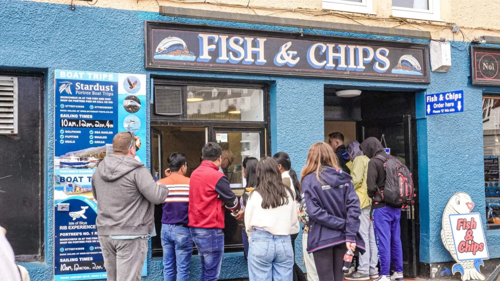 Fish and chips restaurant front Portree Isle of Skye