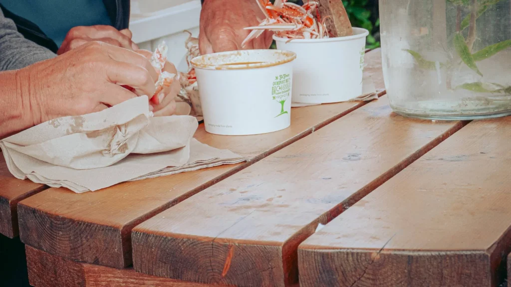 Seafood meal shellfish wooden table Ullapool