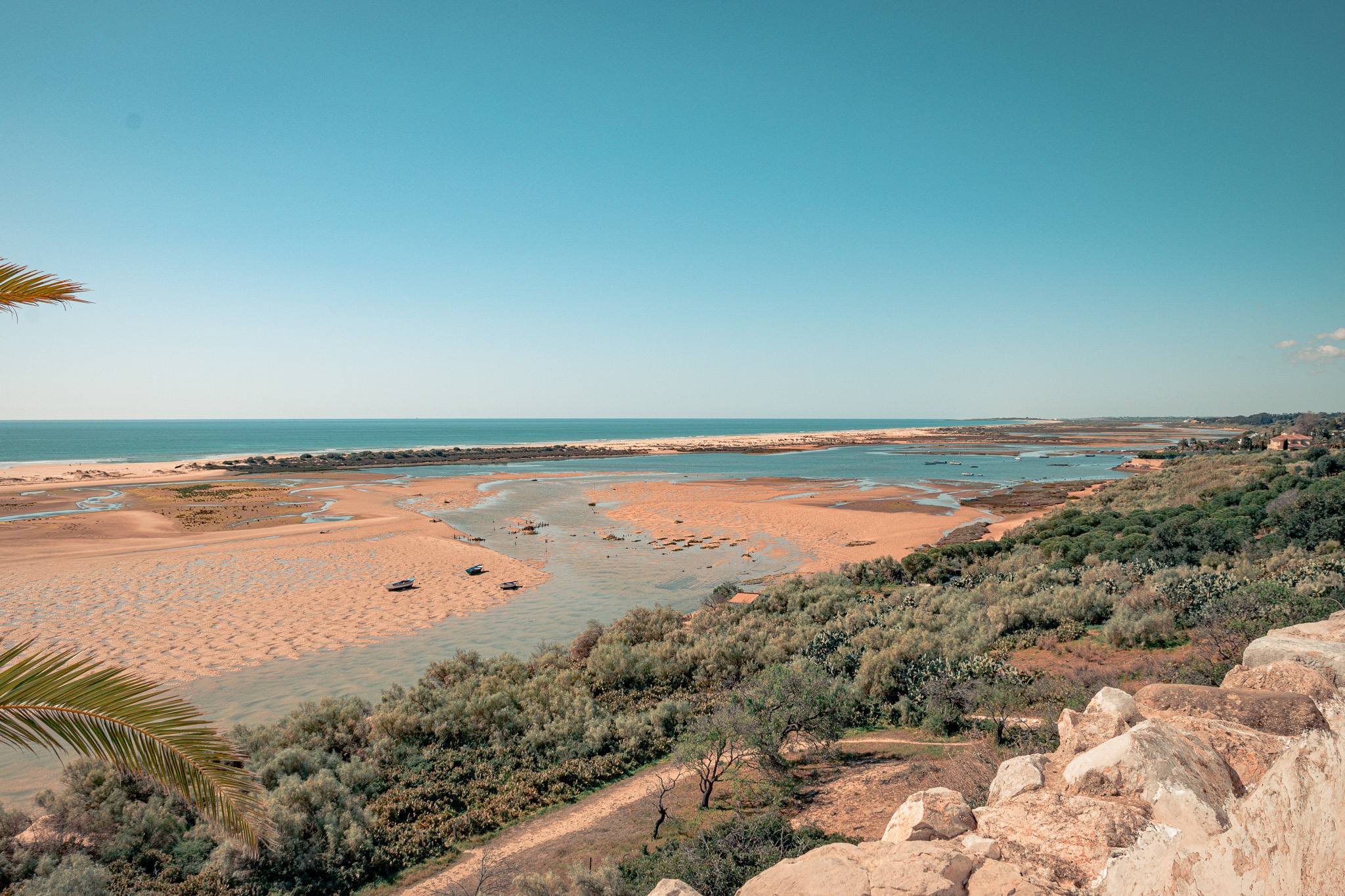 Panoramic view of the estuary and the beach of Cacela Velha in the Algarve, sandbanks at low tide