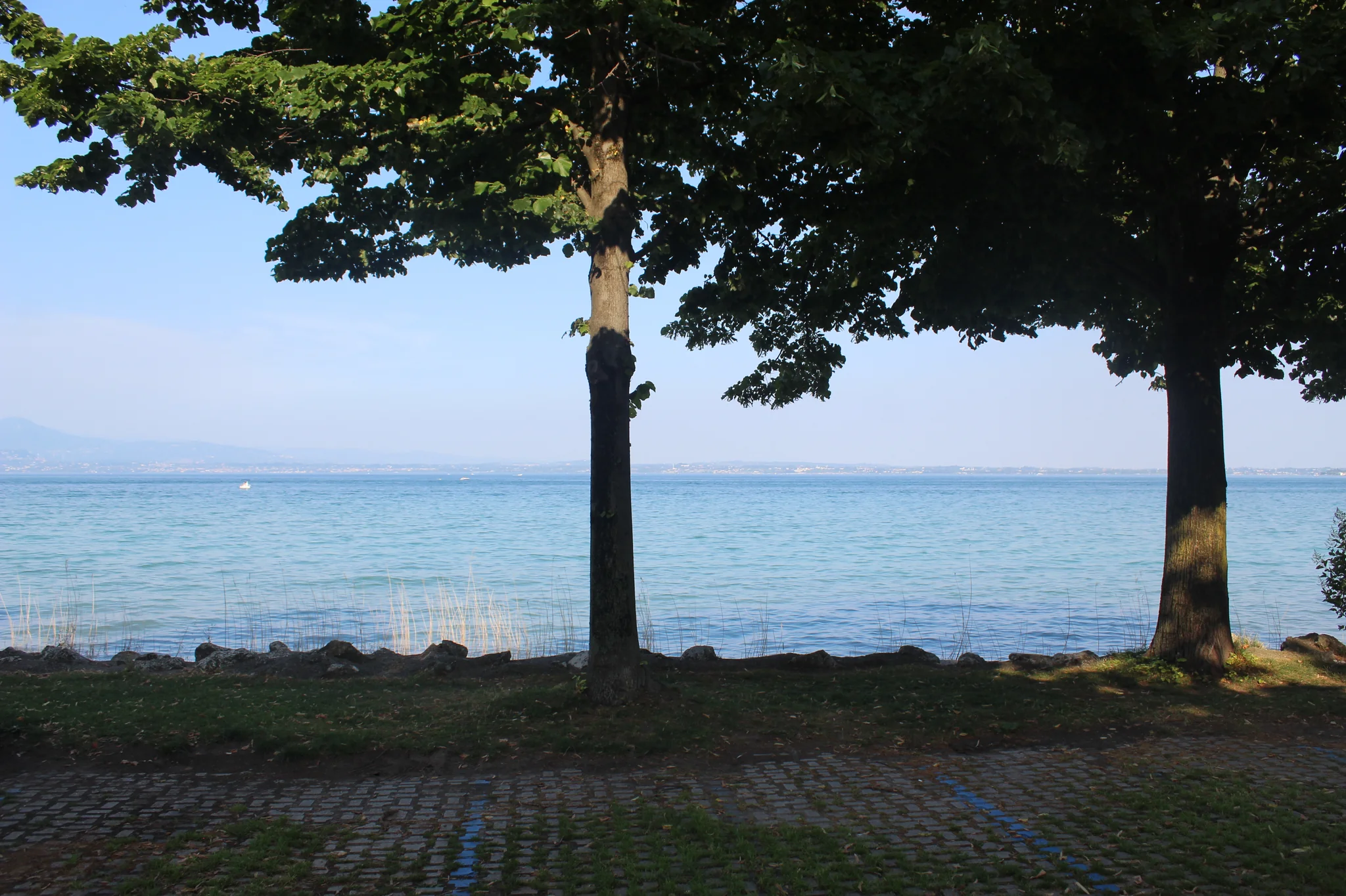 Panoramic view of Sirmione and Lake Garda, peninsula in Lombardy