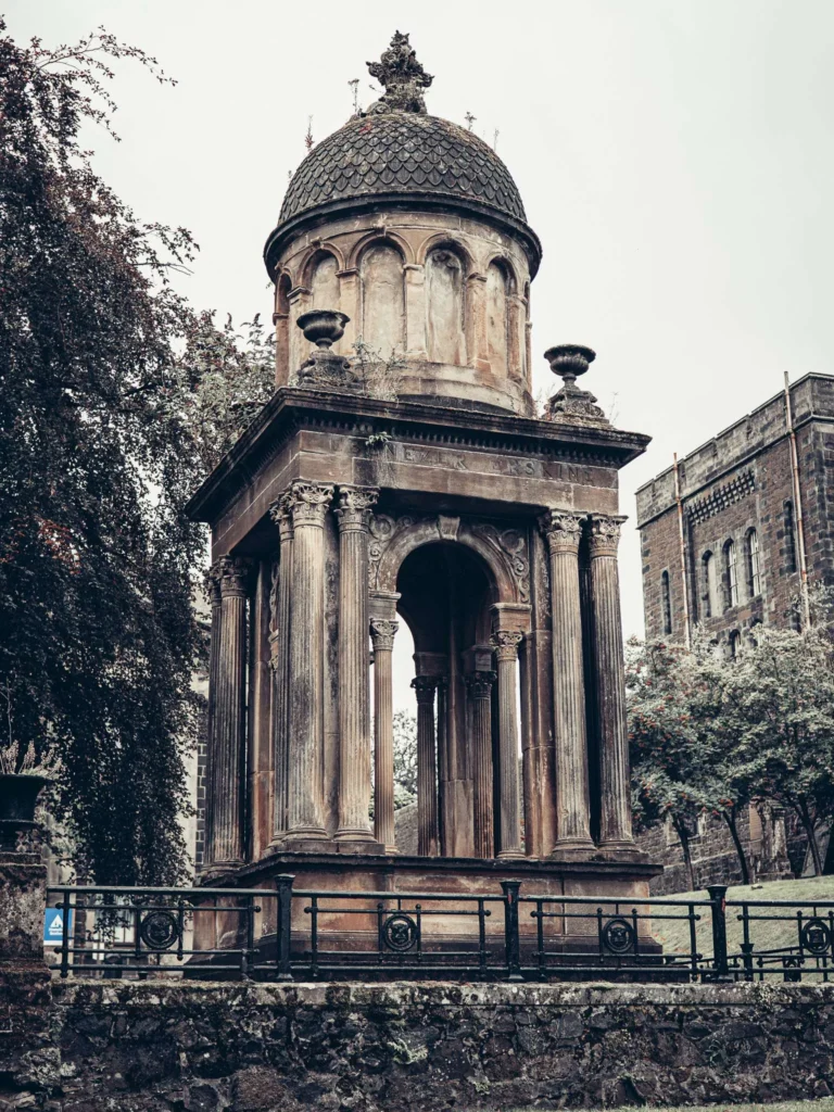 Stone monument with a dome and columns, in the old town of Stirling.