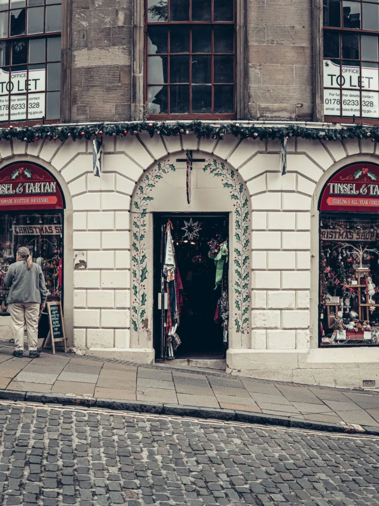 Tinsel & Tartan, the Christmas shop at 2 Spittal Street in Stirling. Stumbling upon a store entirely dedicated to Christmas in the middle of August is the first shop