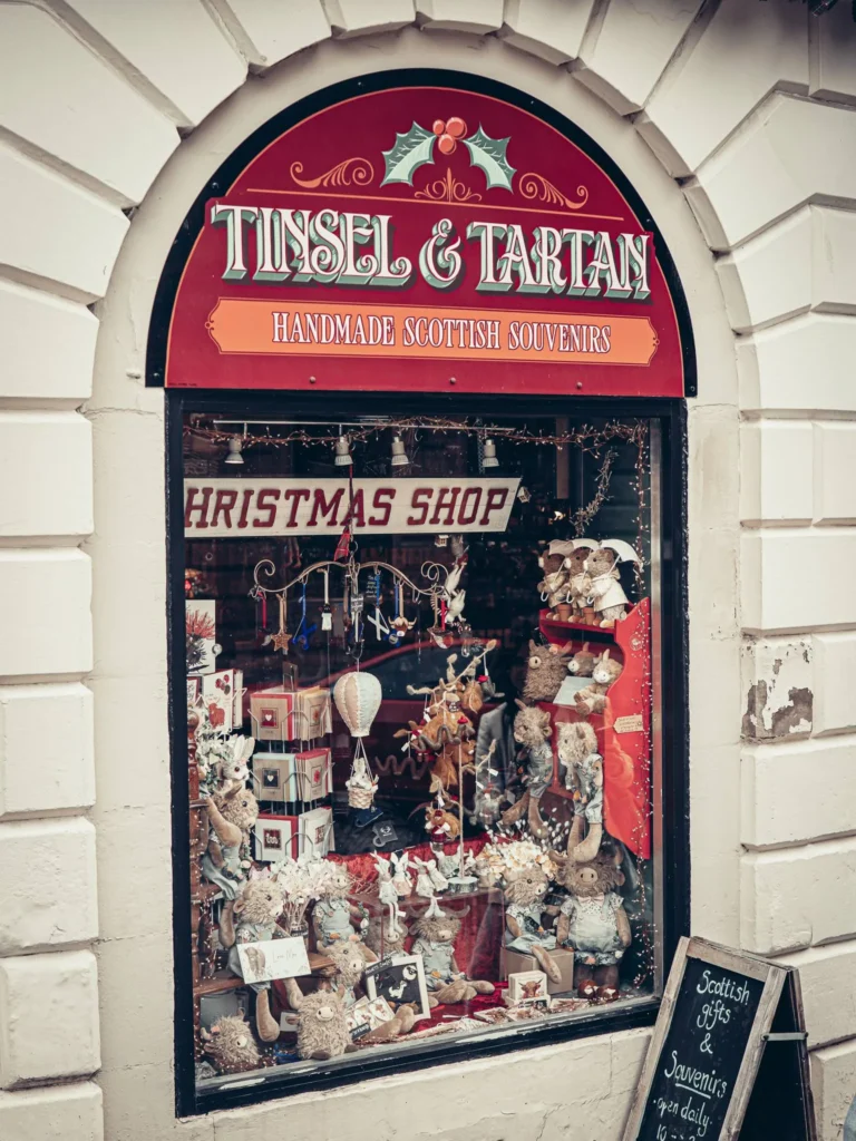 Tinsel & Tartan showcase in Stirling: handmade Scottish souvenirs and Christmas decorations in the middle of August.