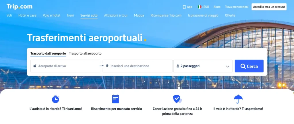 Modulo Trip.com per prenotare un transfer aeroportuale in italiano